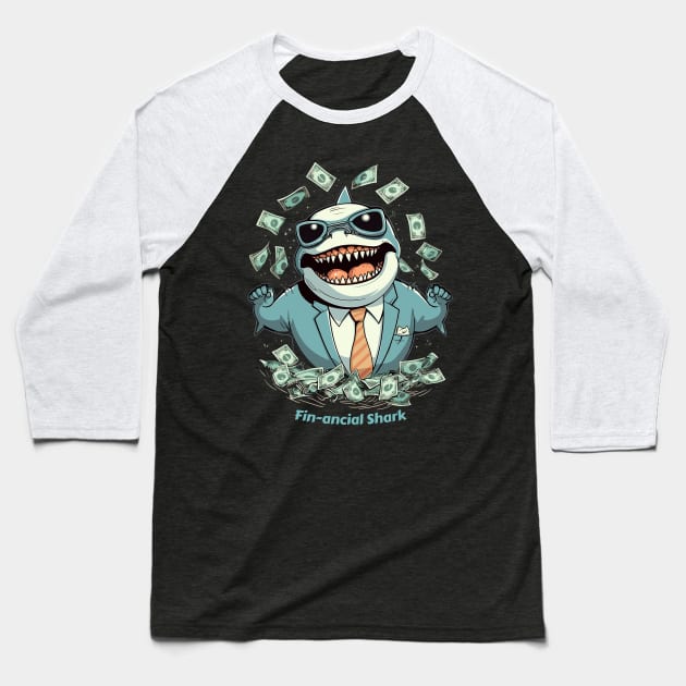 Fin-ancial Shark | Shark Fan Tee Baseball T-Shirt by Indigo Lake